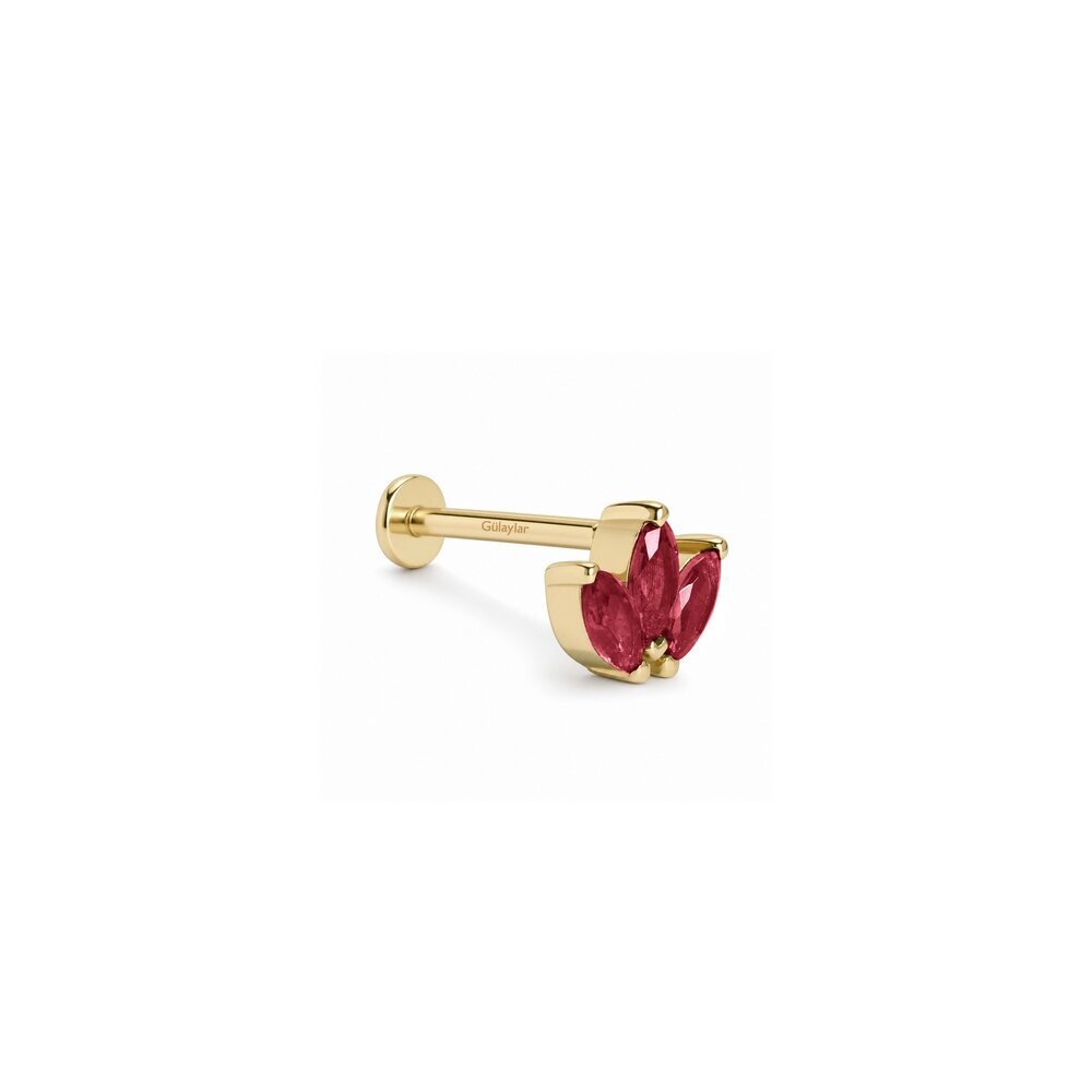 14 Ayar Sarı Altın Pembe Taşlı Piercing