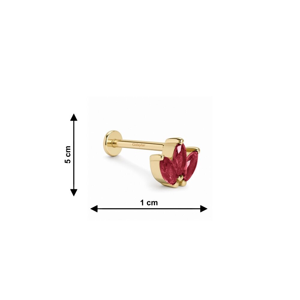 14 Ayar Sarı Altın Pembe Taşlı Piercing