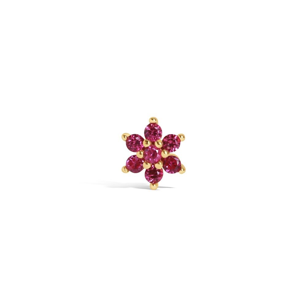 14 Ayar Sarı Altın Pembe Taşlı Tragus Piercing