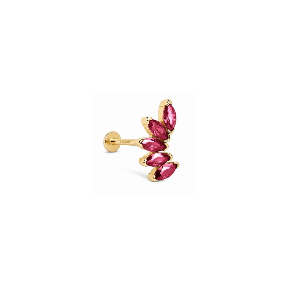 14 Ayar Sarı Altın Pembe Taşlı Tragus Piercing