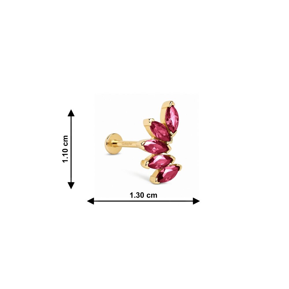 14 Ayar Sarı Altın Pembe Taşlı Tragus Piercing