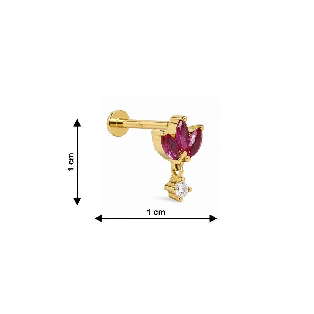 14 Ayar Sarı Altın Pembe Taşlı Tragus Piercing