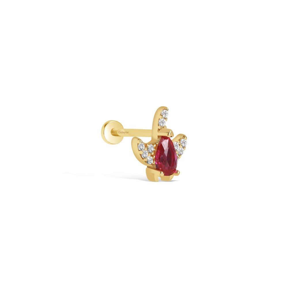 14 Ayar Sarı Altın Pembe Taşlı Tragus Piercing