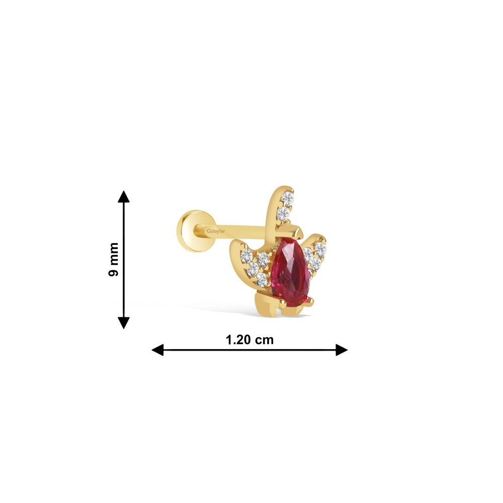 14 Ayar Sarı Altın Pembe Taşlı Tragus Piercing