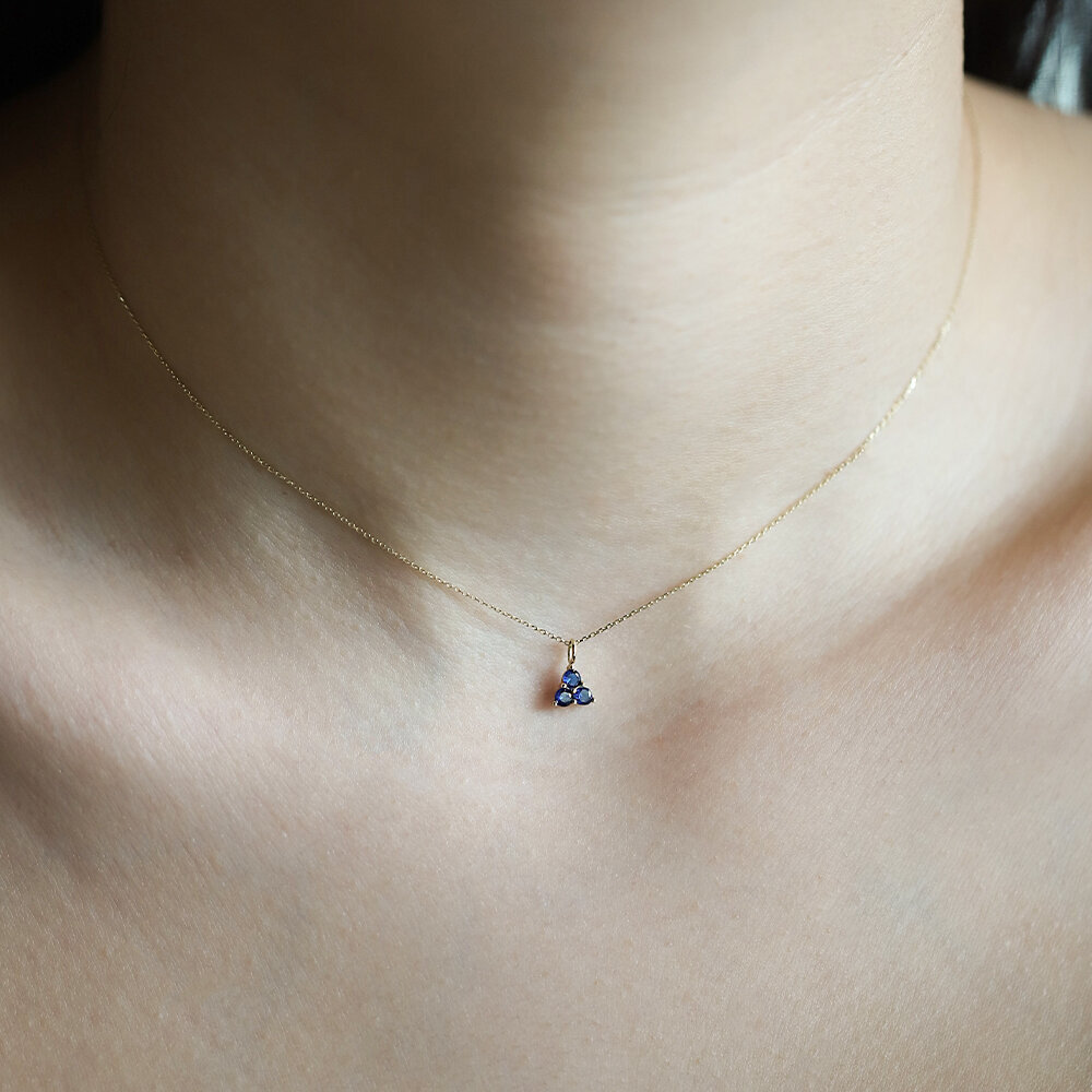 14 Ayar Sarı Altın Minimal Mavi Taşlı Kolye