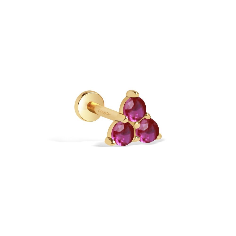 14 Ayar Sarı Altın Pembe Taşlı Tragus Piercing