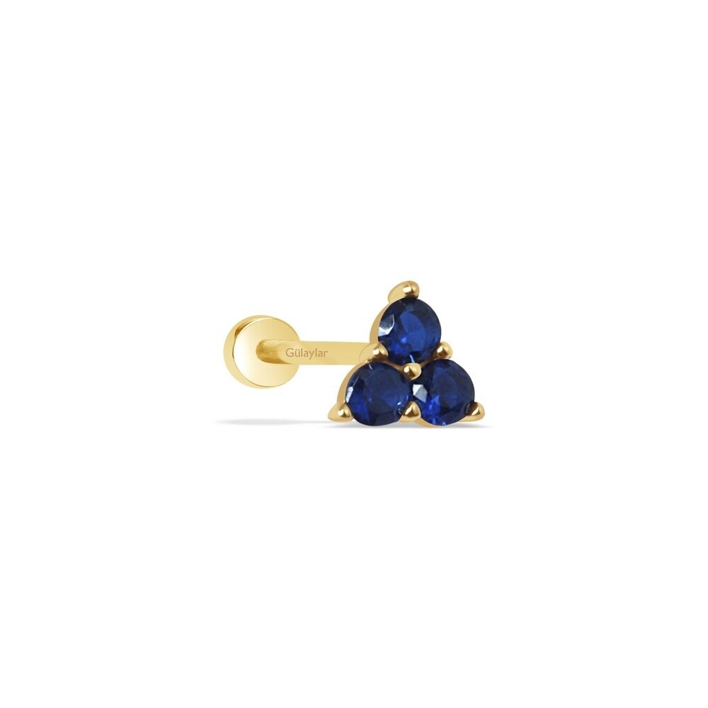14 Ayar Sarı Altın Mavi Taşlı Tragus Piercing