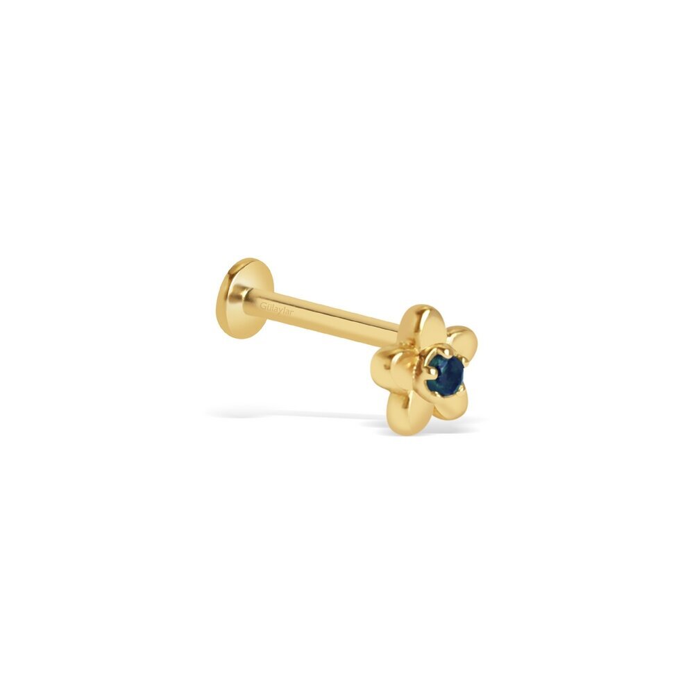 14 Ayar Sarı Altın Mavi Taşlı Tragus Piercing