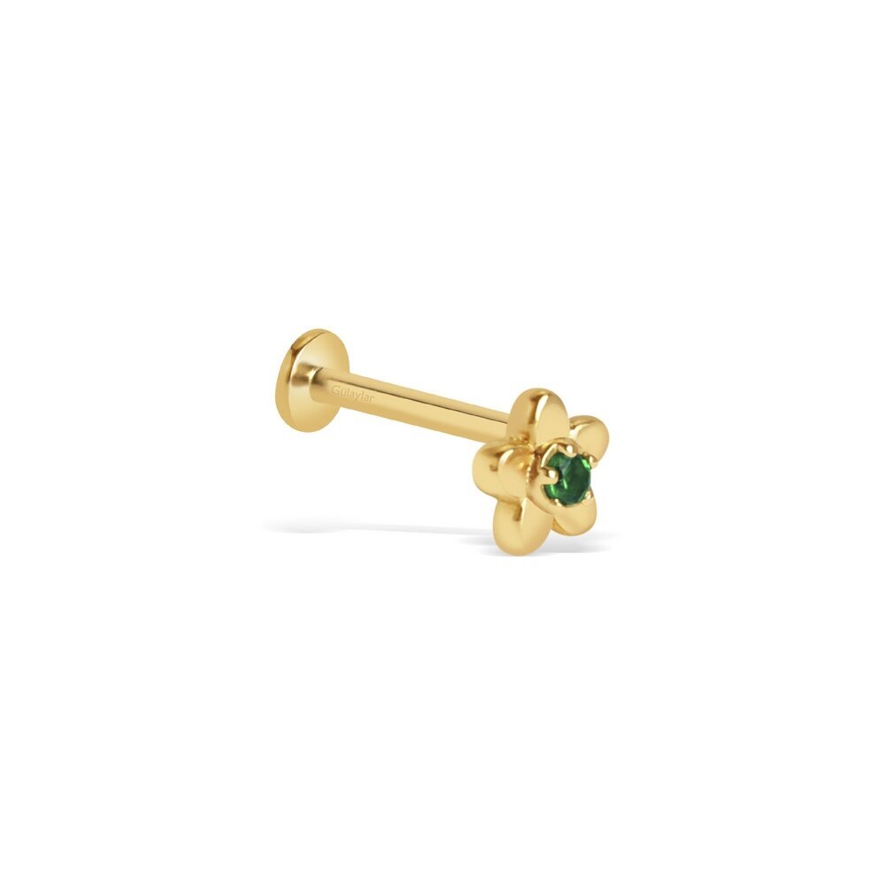 14 Ayar Sarı Altın Yeşil Taşlı Tragus Piercing
