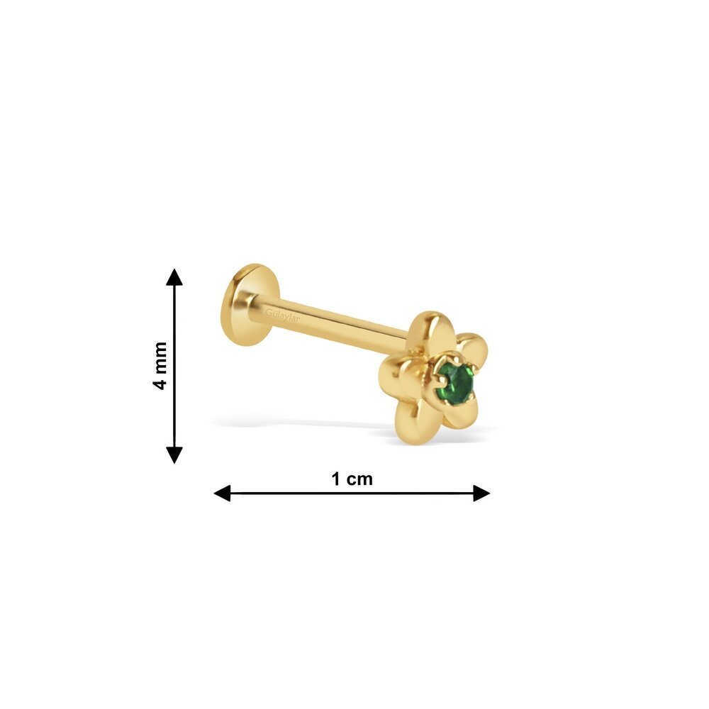14 Ayar Sarı Altın Yeşil Taşlı Tragus Piercing