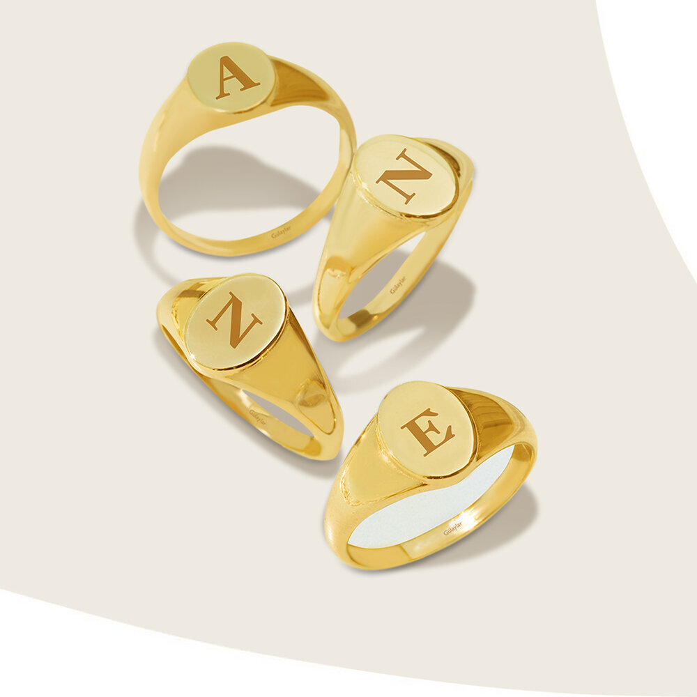 14 Ayar Sarı Altın Kişiye Özel Harf Yüzük