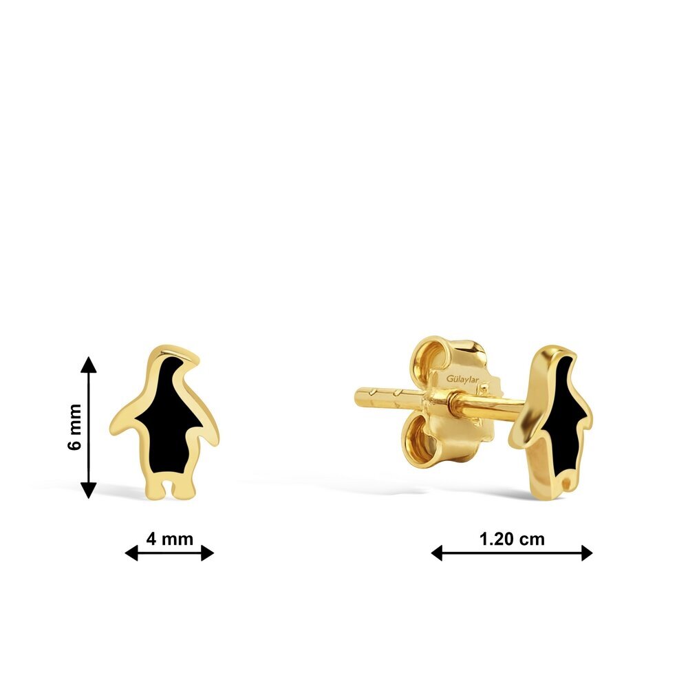 14 Ayar Sarı Altın Siyah Mineli Penguen Küpe