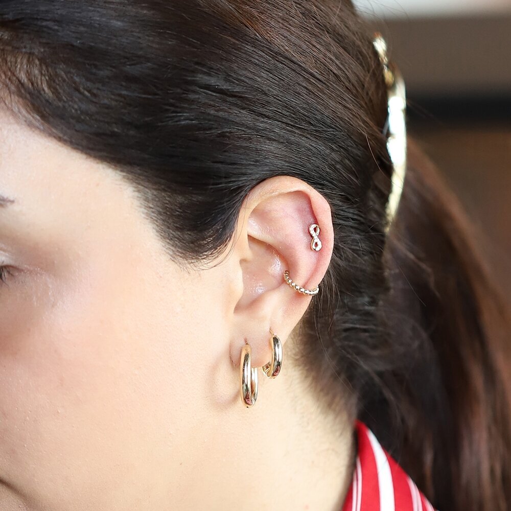 14 Ayar Sarı Altın Taşlı Sonsuzluk Tragus Piercing
