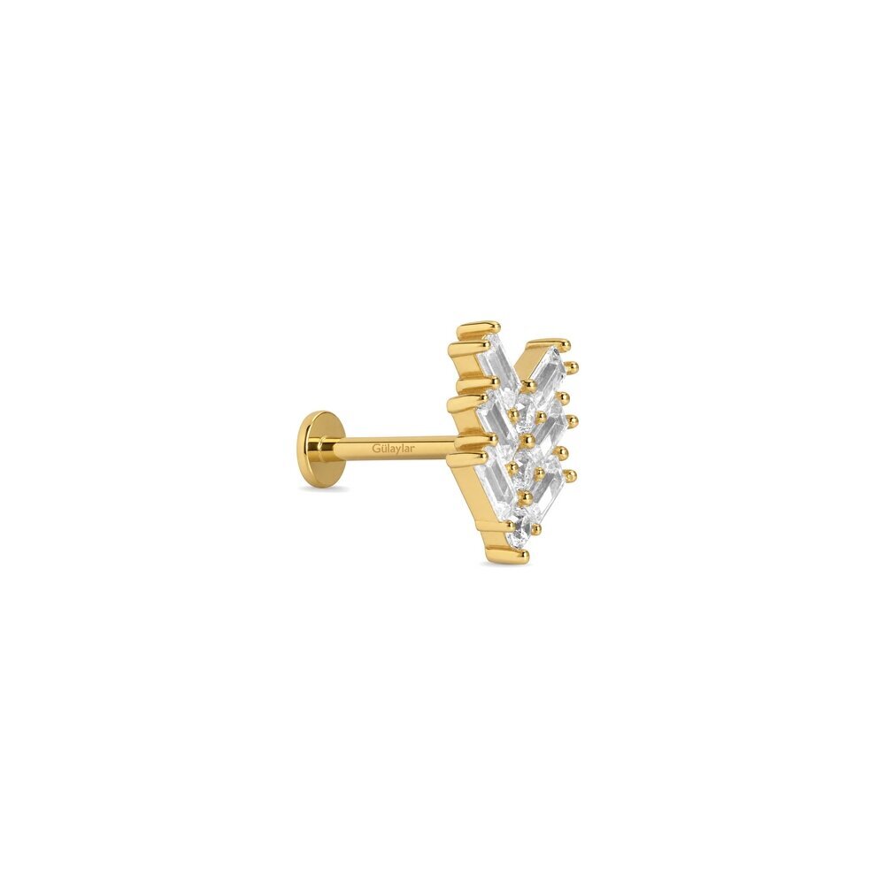 14 Ayar Sarı Altın Taşlı Baget Tragus Piercing