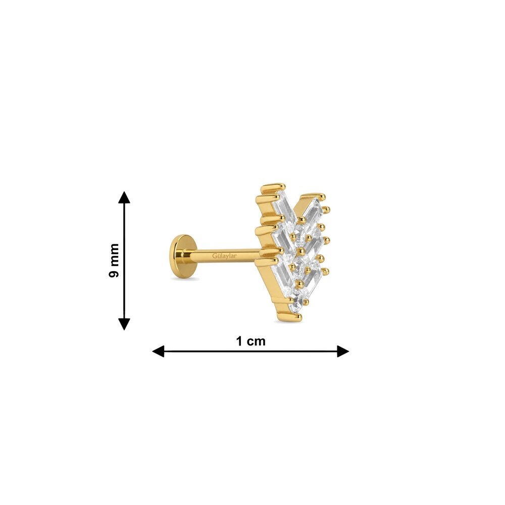 14 Ayar Sarı Altın Taşlı Baget Tragus Piercing