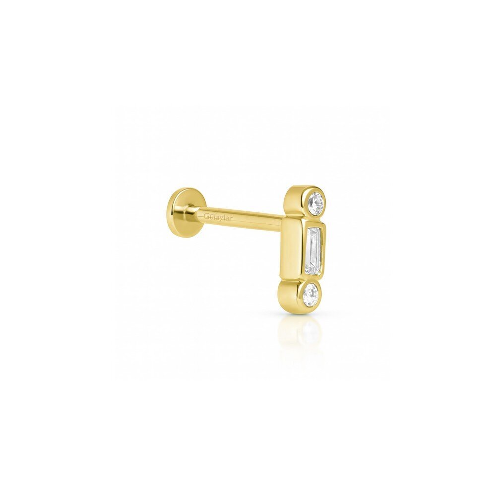 14 Ayar Sarı Altın Taşlı Tragus Piercing