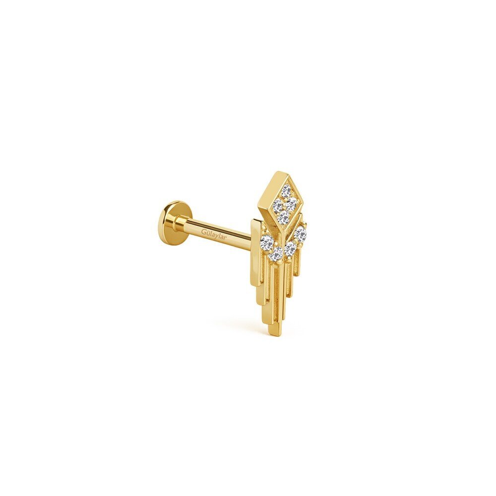 14 Ayar Sarı Altın Taşlı Tragus Piercing