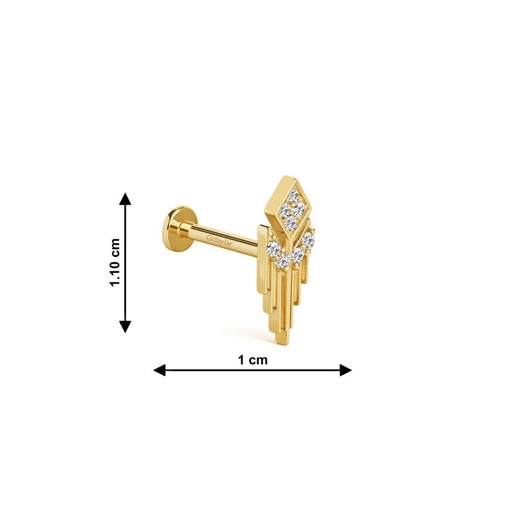 14 Ayar Sarı Altın Taşlı Tragus Piercing