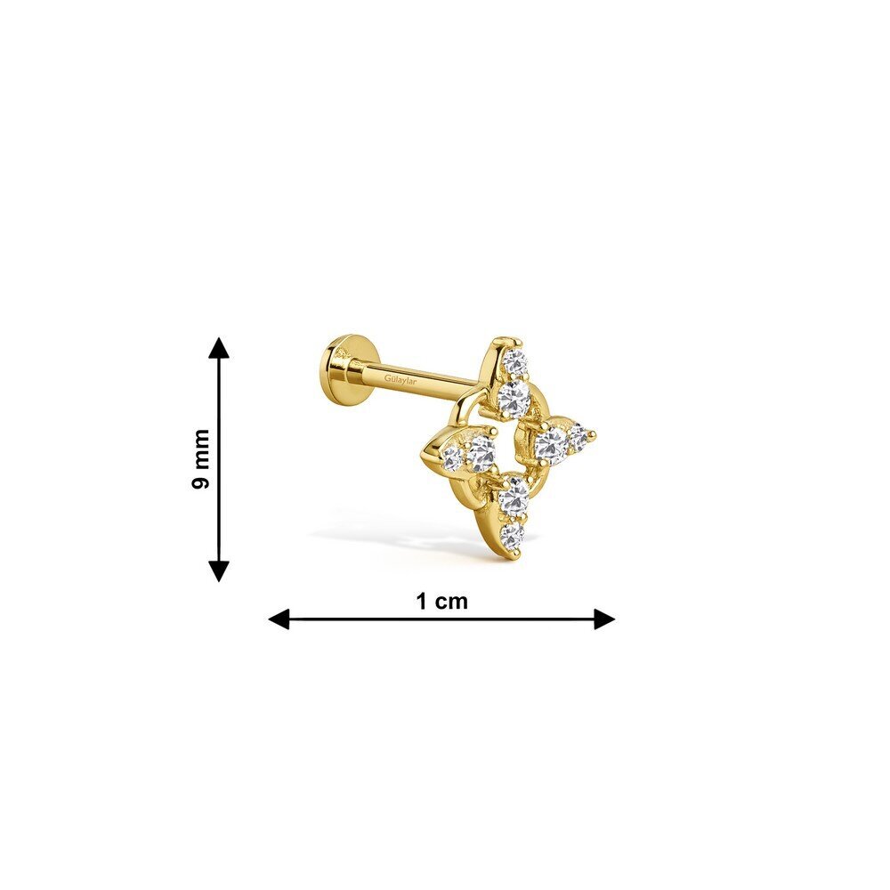 14 Ayar Sarı Altın Taşlı Tragus Piercing