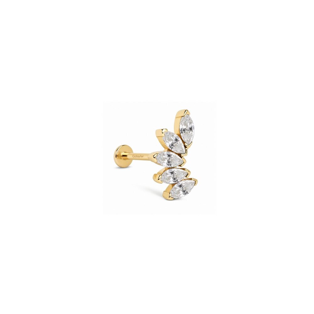 14 Ayar Sarı Altın Taşlı Tragus Piercing