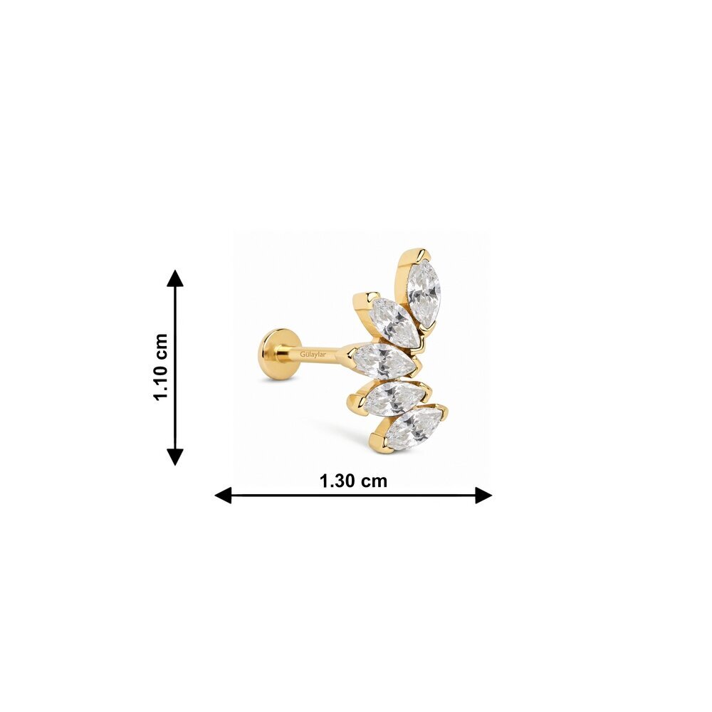 14 Ayar Sarı Altın Taşlı Tragus Piercing