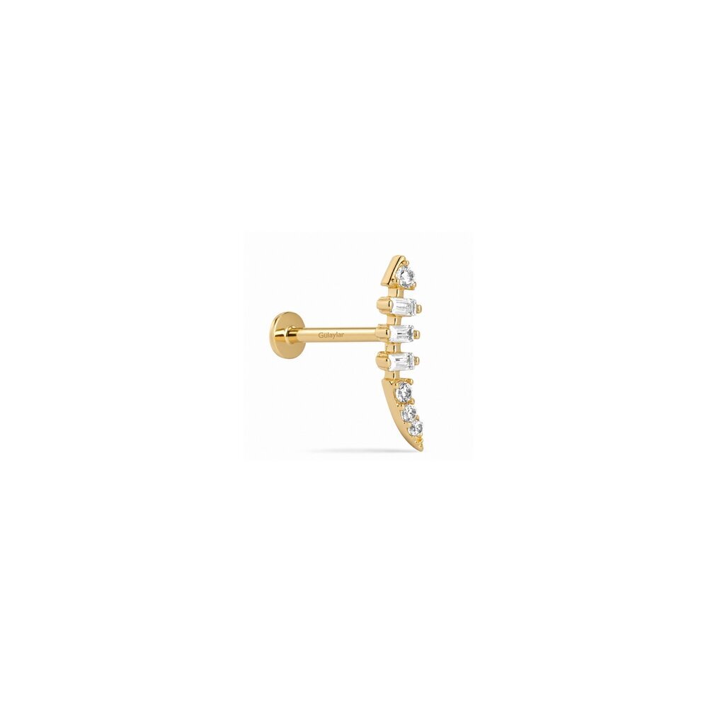 14 Ayar Sarı Altın Taşlı Tragus Piercing