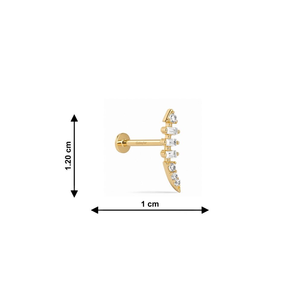 14 Ayar Sarı Altın Taşlı Tragus Piercing
