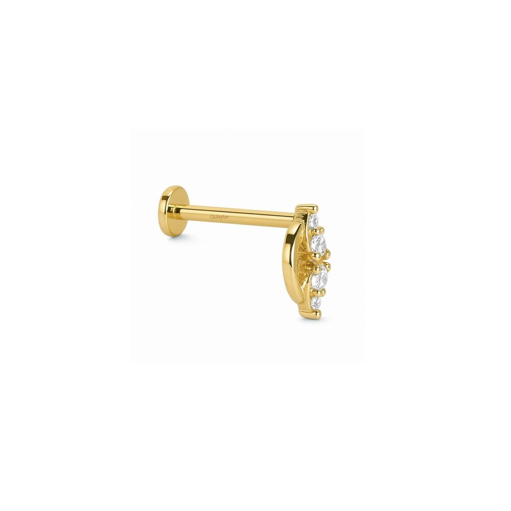 14 Ayar Sarı Altın Taşlı Tragus Piercing