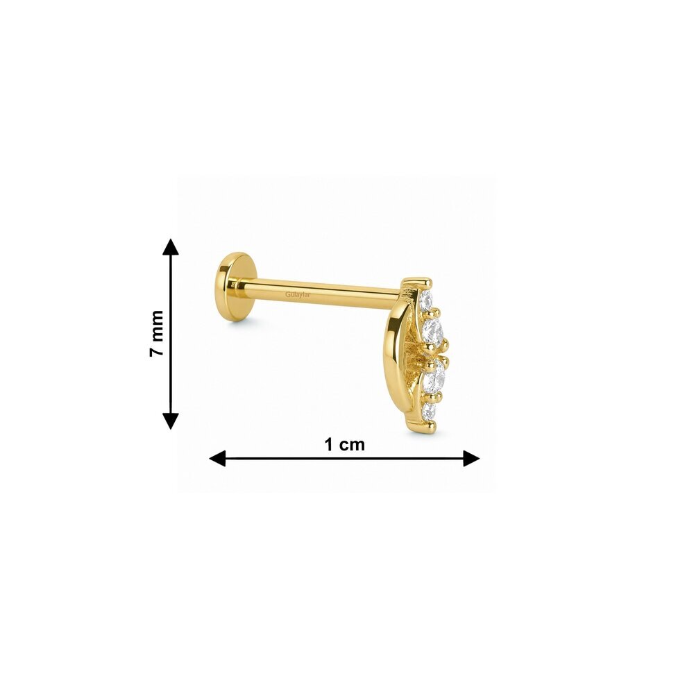 14 Ayar Sarı Altın Taşlı Tragus Piercing