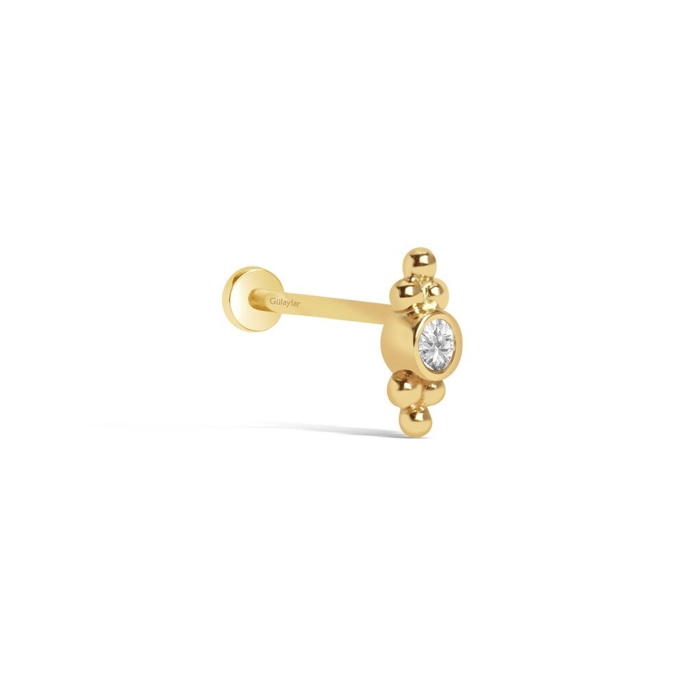 14 Ayar Sarı Altın Taşlı Tragus Piercing