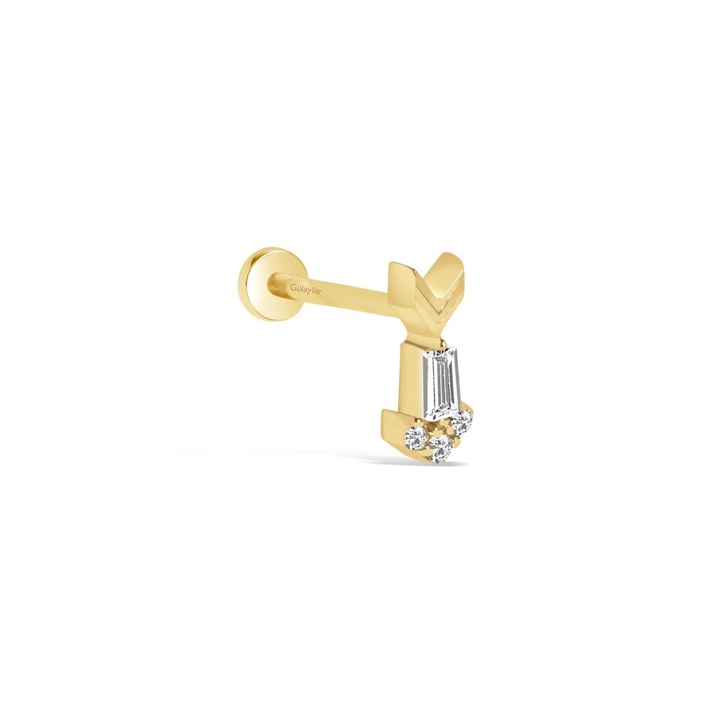 14 Ayar Sarı Altın Taşlı Tragus Piercing