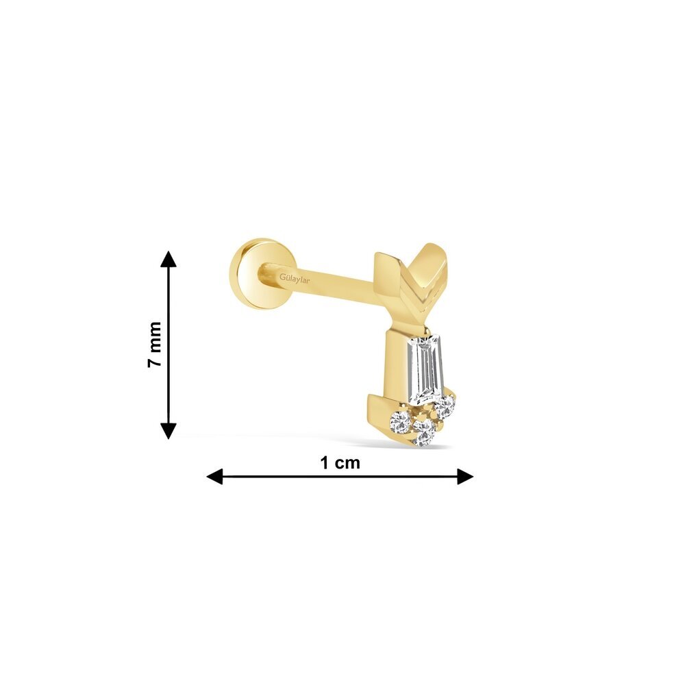 14 Ayar Sarı Altın Taşlı Tragus Piercing