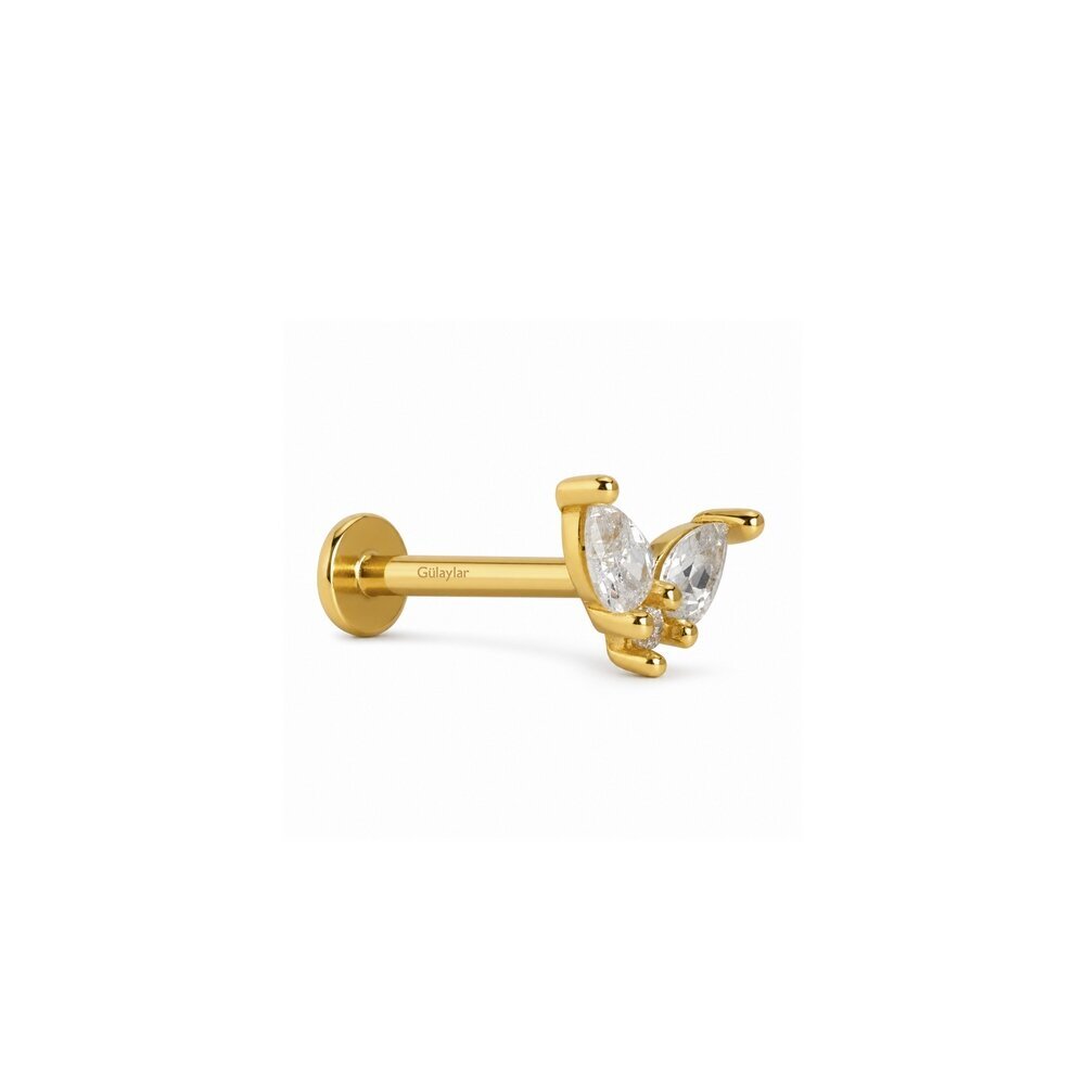 14 Ayar Sarı Altın Taşlı Tragus Piercing