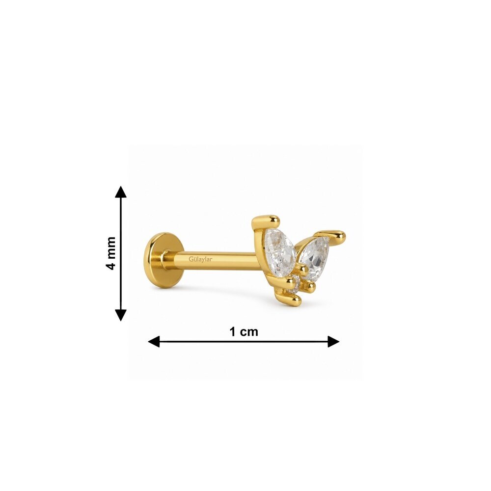14 Ayar Sarı Altın Taşlı Tragus Piercing