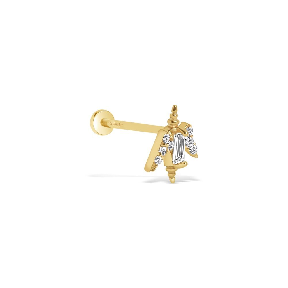 14 Ayar Sarı Altın Taşlı Tragus Piercing
