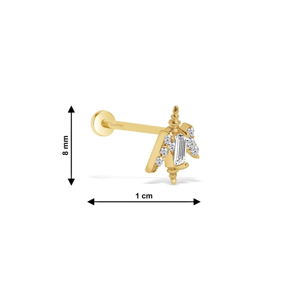 14 Ayar Sarı Altın Taşlı Tragus Piercing