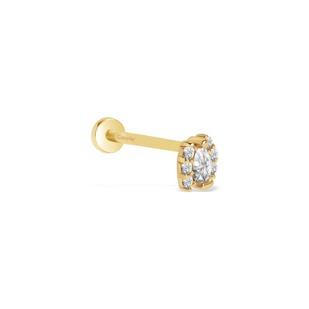 14 Ayar Sarı Altın Taşlı Tragus Piercing