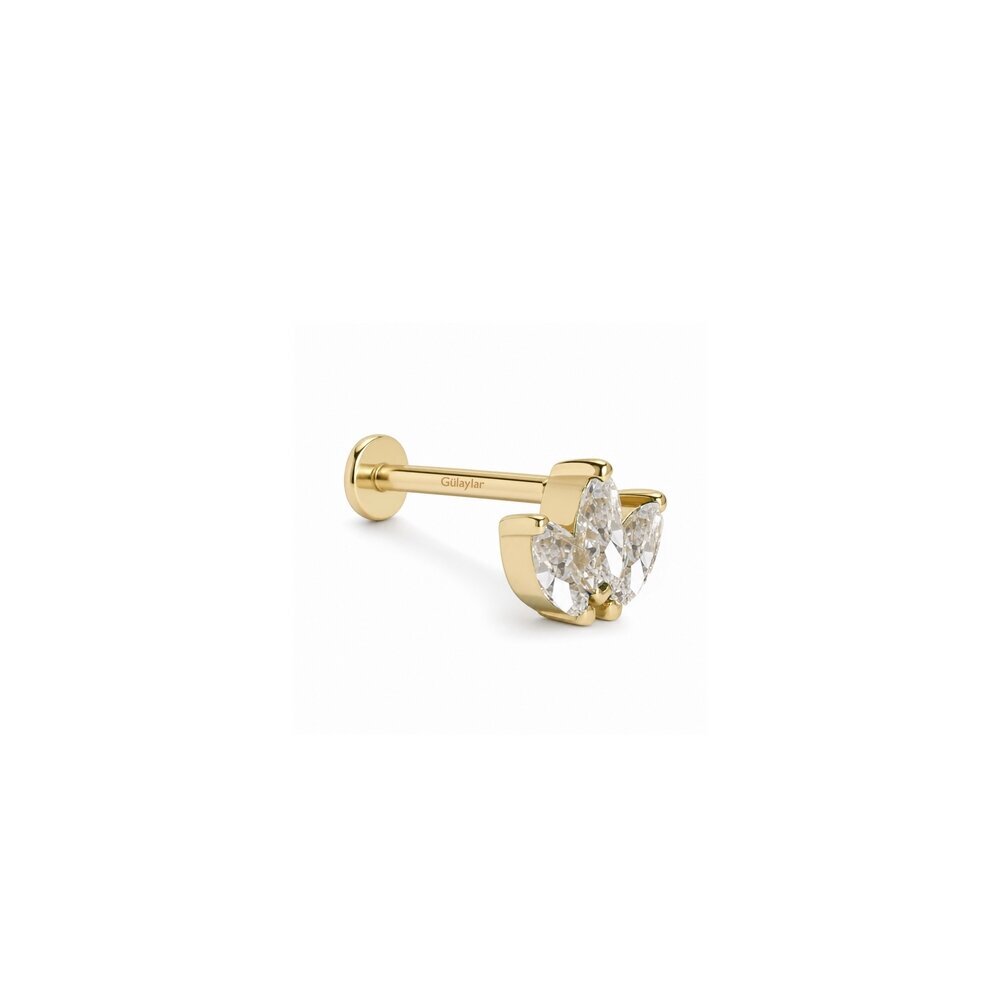 14 Ayar Sarı Altın Taşlı Tragus Piercing