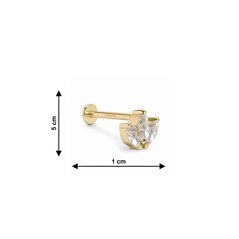 14 Ayar Sarı Altın Taşlı Tragus Piercing