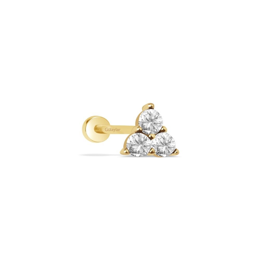 14 Ayar Sarı Altın Taşlı Tragus Piercing
