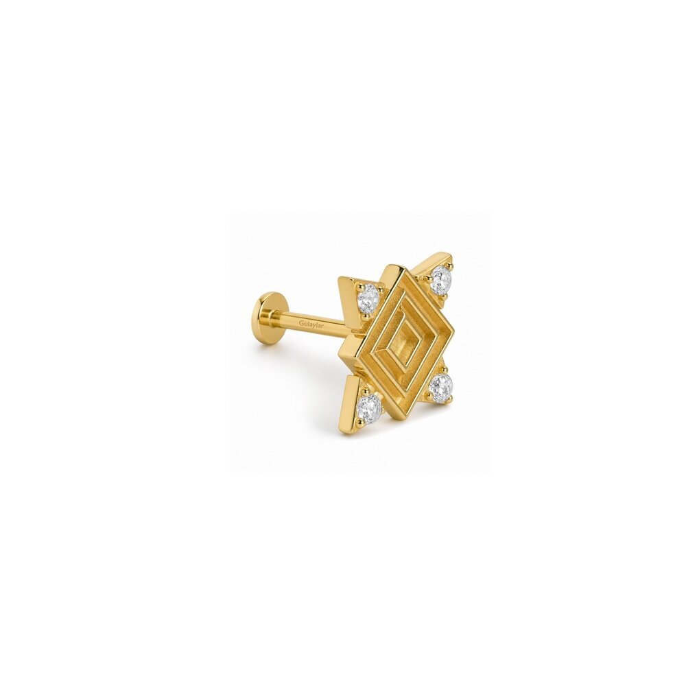 14 Ayar Sarı Altın Taşlı Tragus Piercing