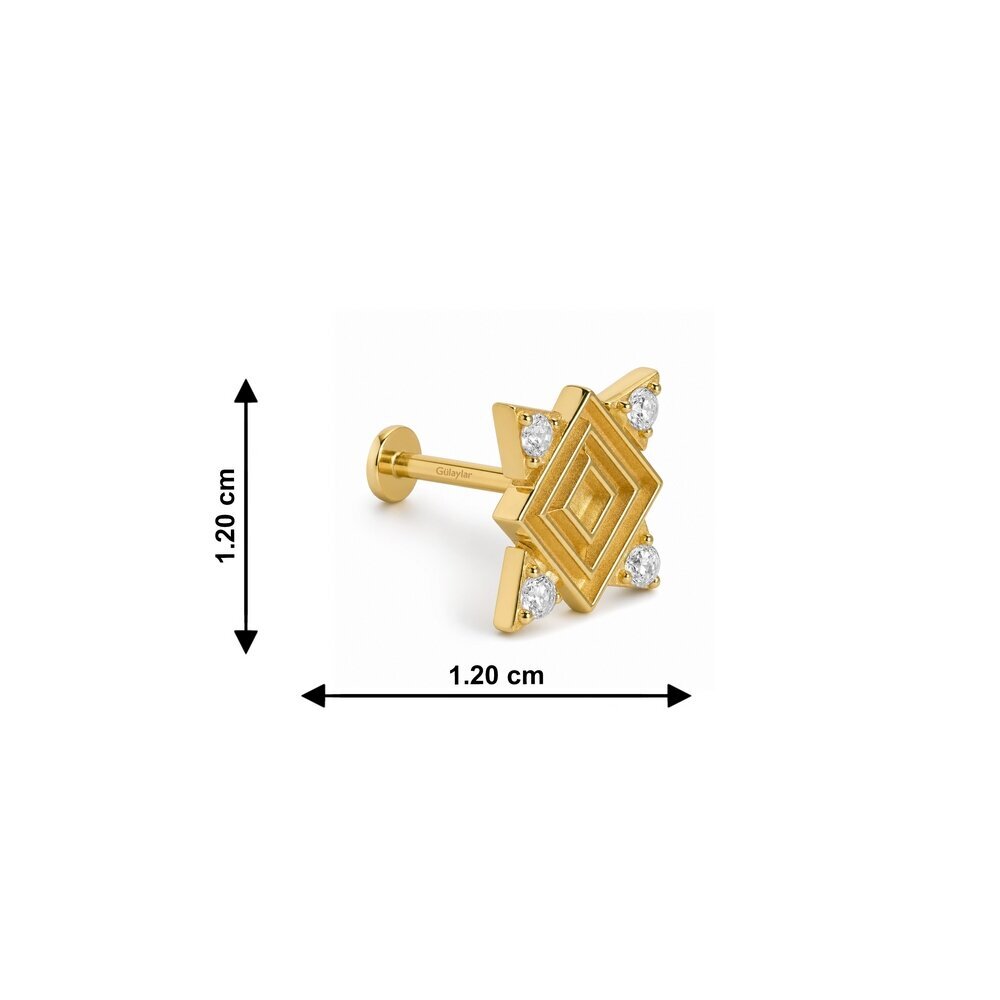 14 Ayar Sarı Altın Taşlı Tragus Piercing