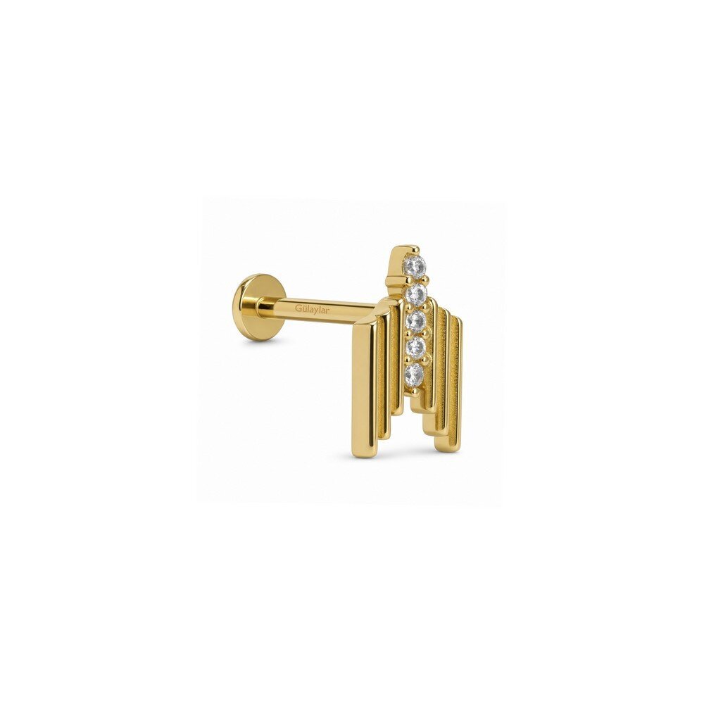 14 Ayar Sarı Altın Taşlı Tragus Piercing