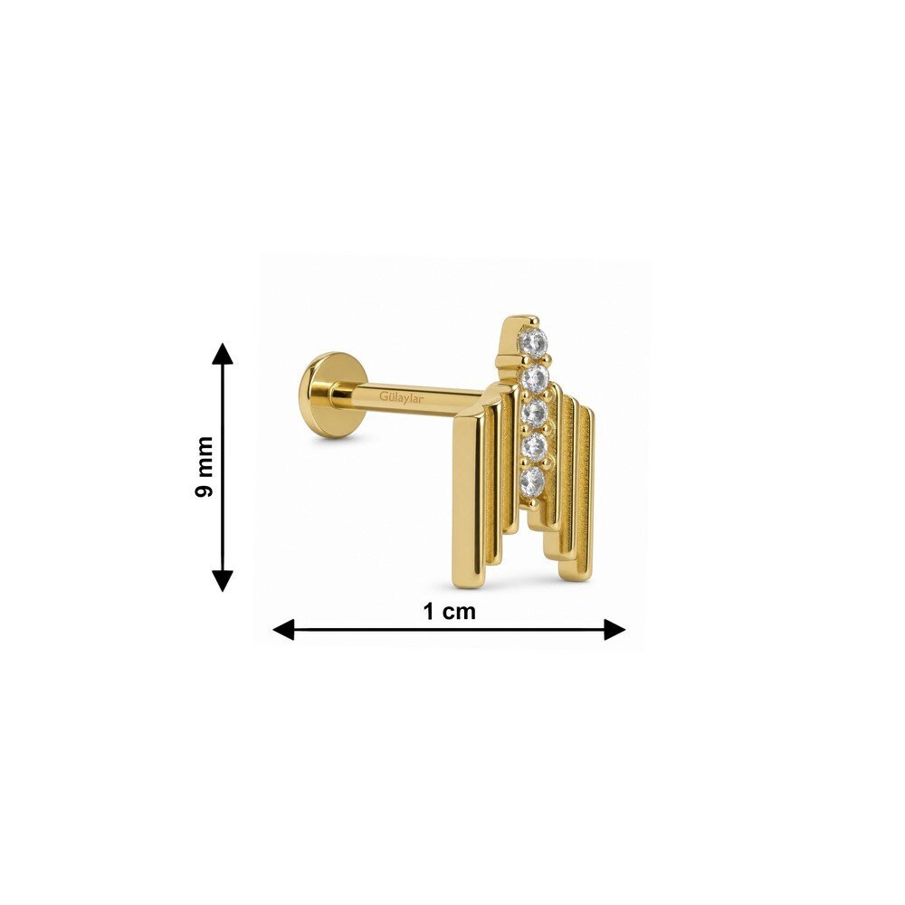 14 Ayar Sarı Altın Taşlı Tragus Piercing