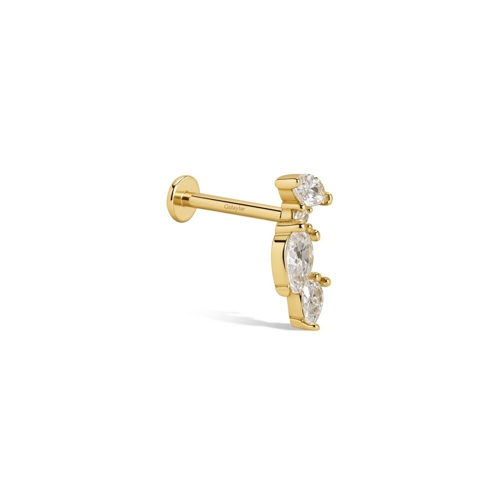 14 Ayar Sarı Altın Taşlı Tragus Piercing