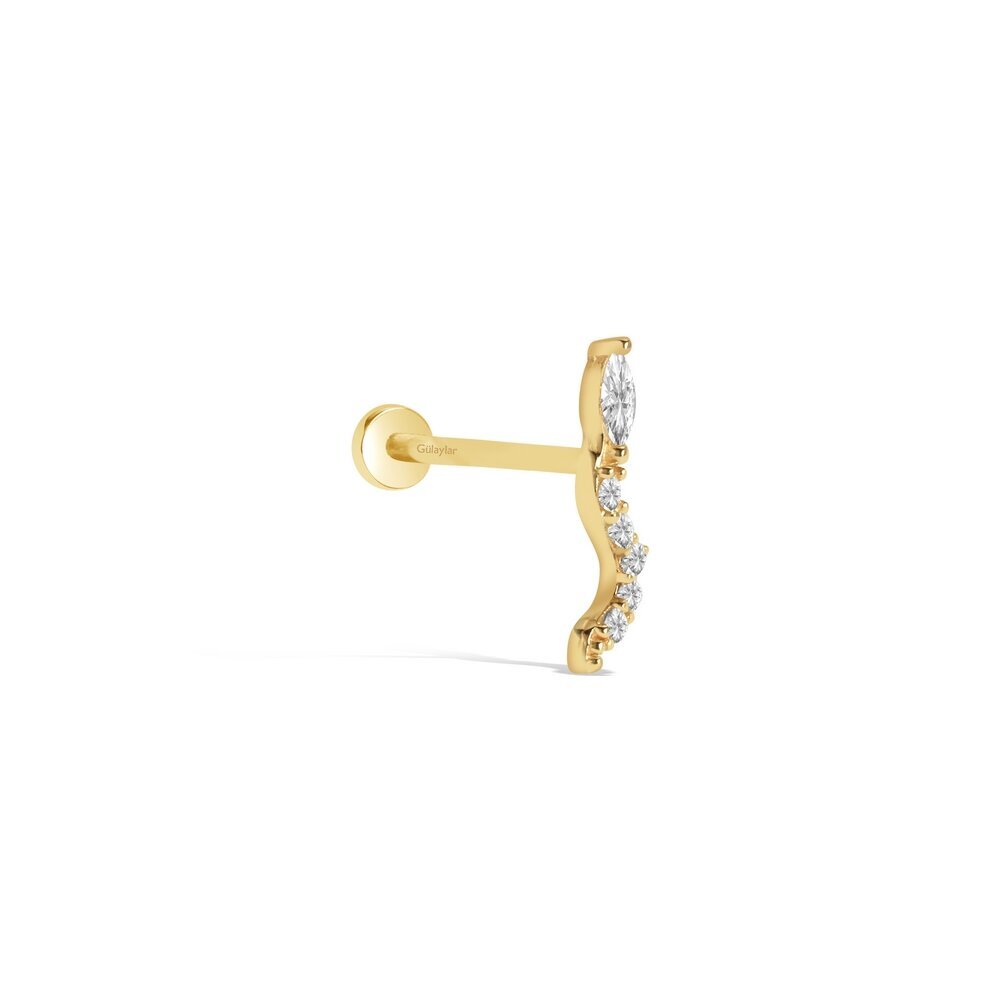 14 Ayar Sarı Altın Taşlı Yılan Tragus Piercing
