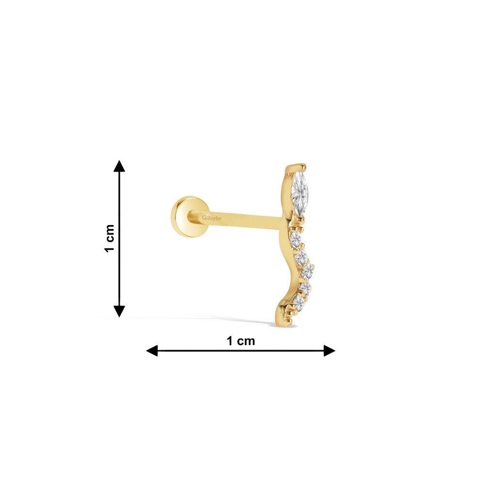 14 Ayar Sarı Altın Taşlı Yılan Tragus Piercing