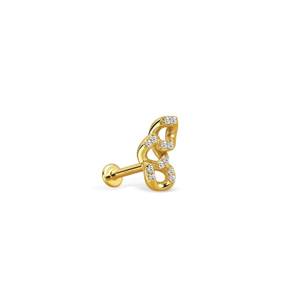 14 Ayar Sarı Altın Taşlı Zincir Tragus Piercing