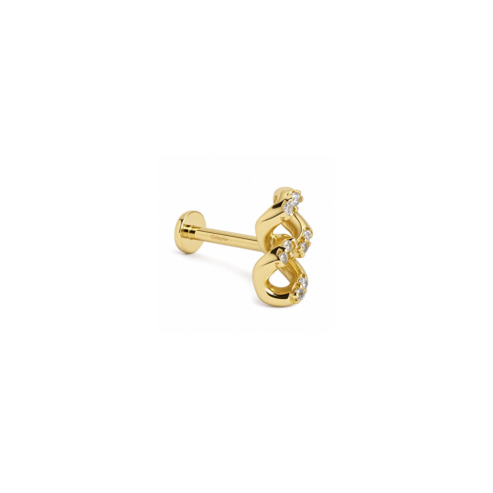14 Ayar Sarı Altın Taşlı Zincir Tragus Piercing