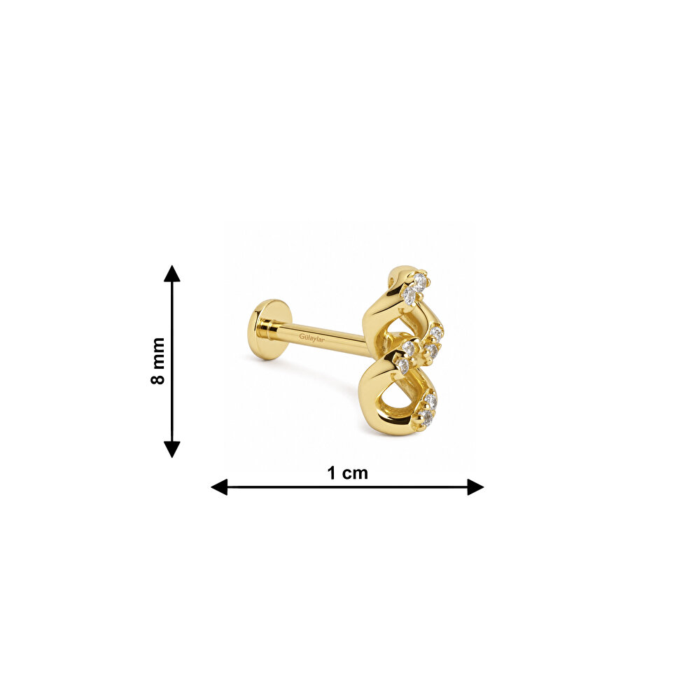 14 Ayar Sarı Altın Taşlı Zincir Tragus Piercing
